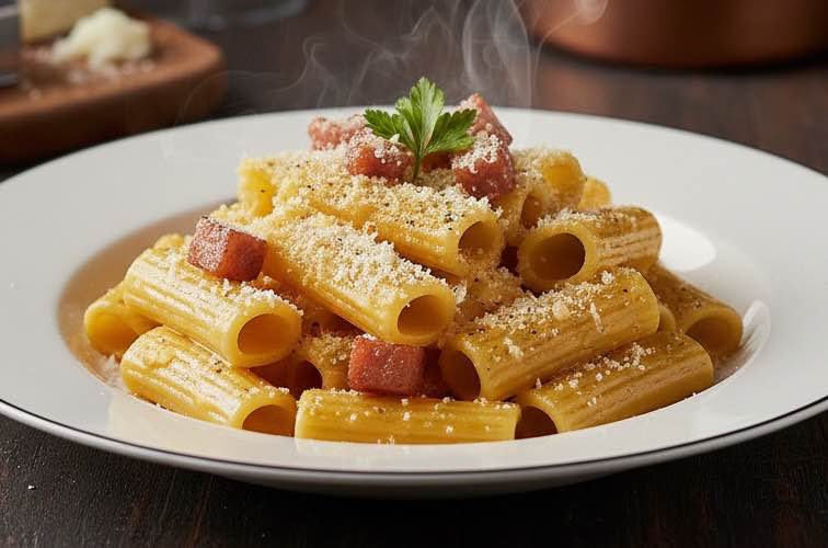 Carbonara Rigatoni besonders angerichtet
