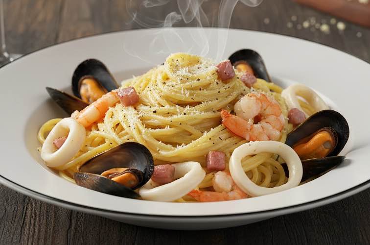 Carbonara di Mare cremiges Gericht mit Meeresfrüchten