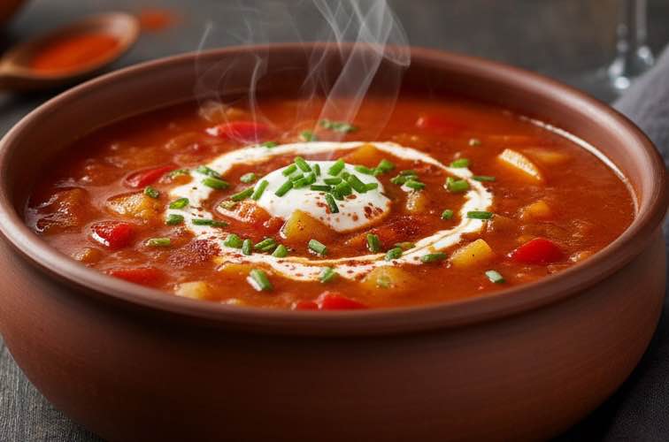 Cremige Paprikasuppe mit Kartoffeln ein klassisches Gericht