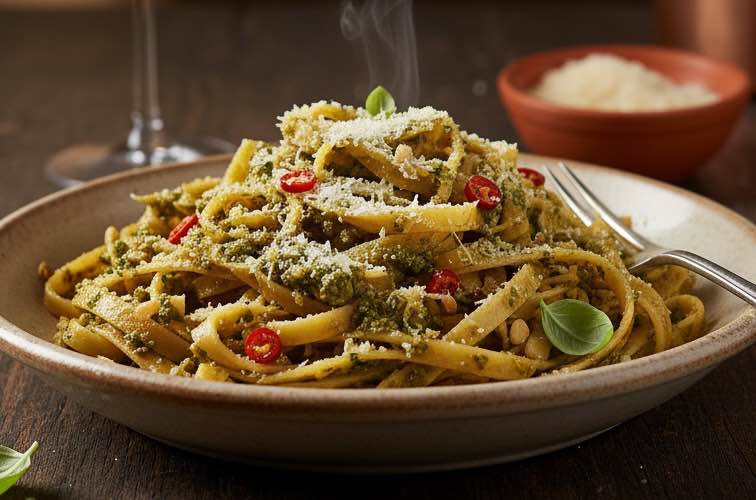 Pesto Arrabbiata – Die feurige Würze der italienischen Küche 3 Pesto Arrabbiata mit Pasta serviert