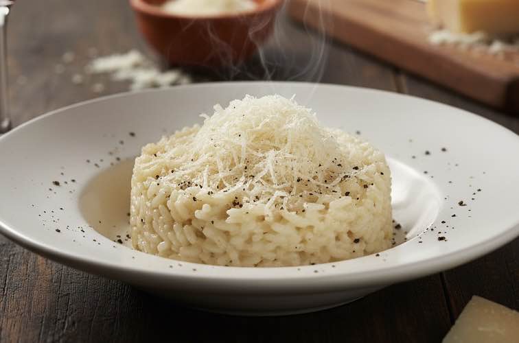 Risotto Cacio e Pepe – Der römische Klassiker neu interpretiert 3 Risotto Cacio e Pepe besonders angerichtet
