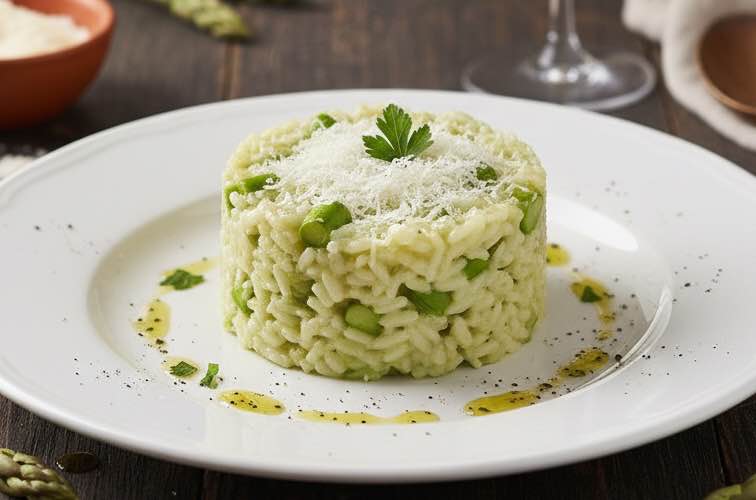Risotto agli Asparagi besonders auf einem Teller angerichtet