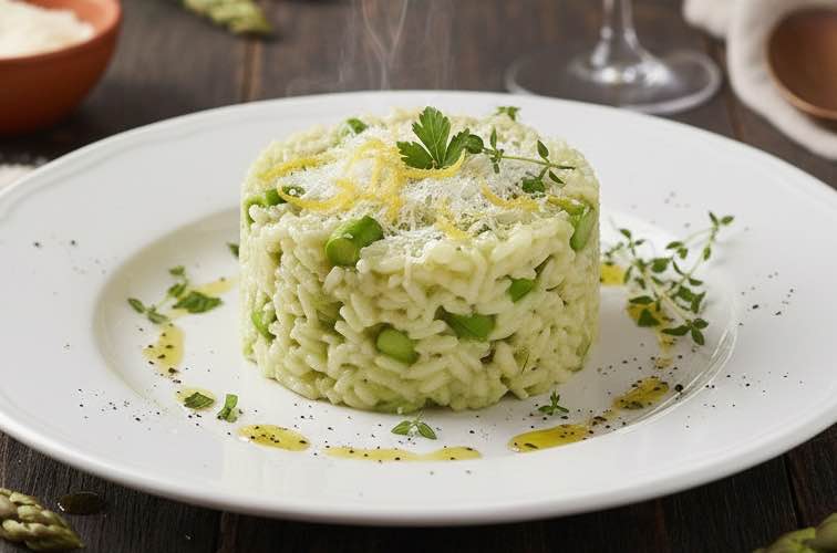 Risotto agli Asparagi mit Zitronenschalen und Thymian