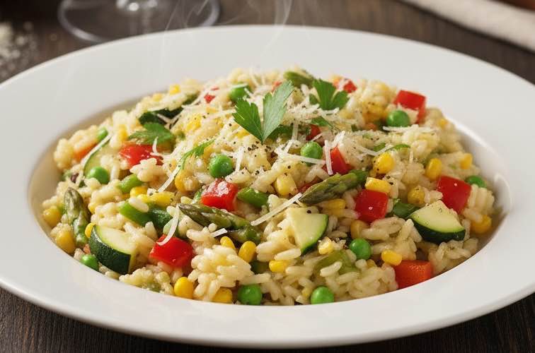 Risotto alle Verdure – Das italienische Gemüse-Risotto voller Aromen 3 Risotto alle Verdure auf einem Teller angerichtet