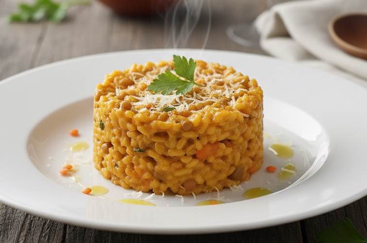 Risotto mit roten Linsen besonders angerichtet