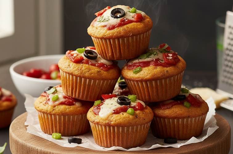 Vegane Pizza Muffins – Der perfekte Snack aus der italienischen Küche 3 Vegane Pizza Muffins lecker angerichtet