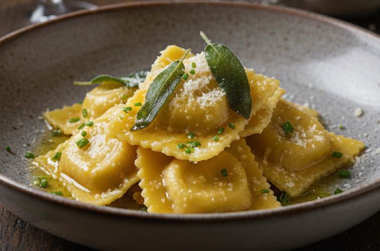 Agnolotti Piemontesi: Traditionelle gefüllte Teigtaschen aus dem Piemont 3 Agnolotti Piemontesi besonders angerichtet