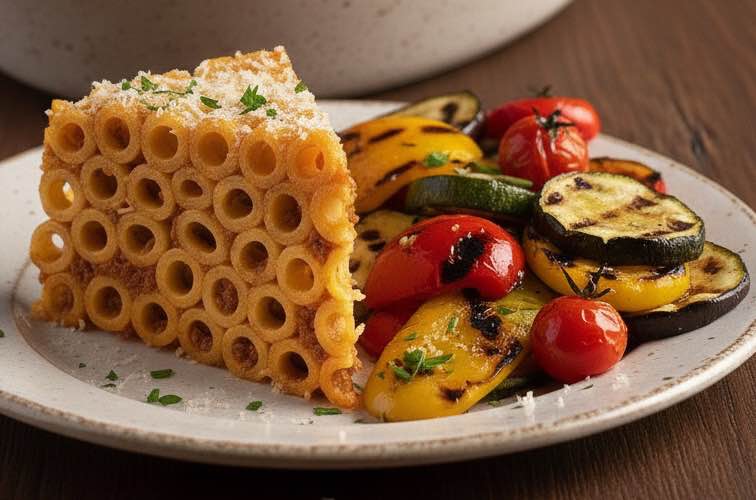 Anelletti alla Siciliana – Klassische sizilianische Pasta aus Palermo 4 Anelletti alla Siciliana mit gegrilltem Gemüse angerichtet