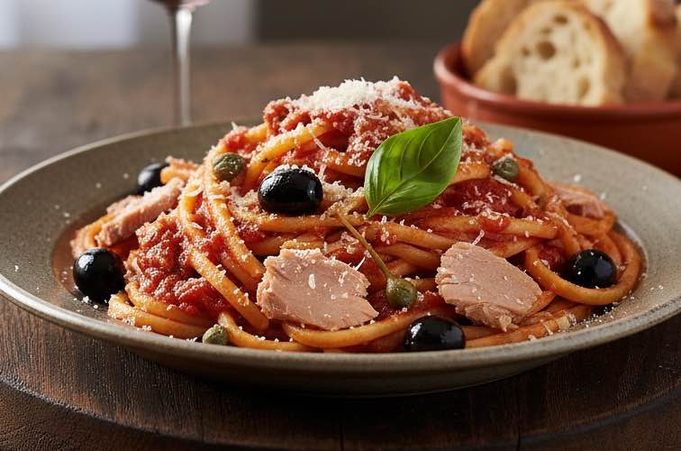 Bucatini al Tonno – Schnelles italienisches Pasta-Rezept mit Thunfisch 3 Bucatini al Tonno besonders angerichtet