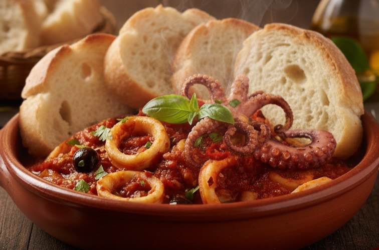 Calamari alla Diavola in einer Schüssel serviert