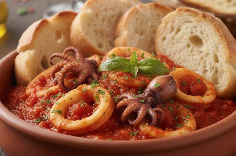 Calamari alla Marinara – Italienisches Originalrezept in aromatischer Tomatensauce 2 Calamari alla Marinara ein Gericht aus der Küstenküche