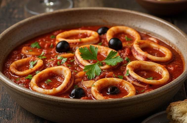 Calamari in Tegame – Original italienisches Rezept aus der Küstenküche 3 Calamari in Tegame in einer Schüssel angerichtet