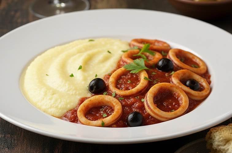 Calamari in Tegame – Original italienisches Rezept aus der Küstenküche 4 Calamari in Tegame mit Polenta angerichtet