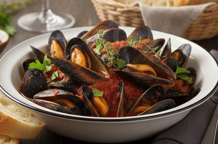 Cozze al Pomodoro – Frische Miesmuscheln in aromatischer Tomatensauce 3 Cozze al Pomodoro besonders angerichtet