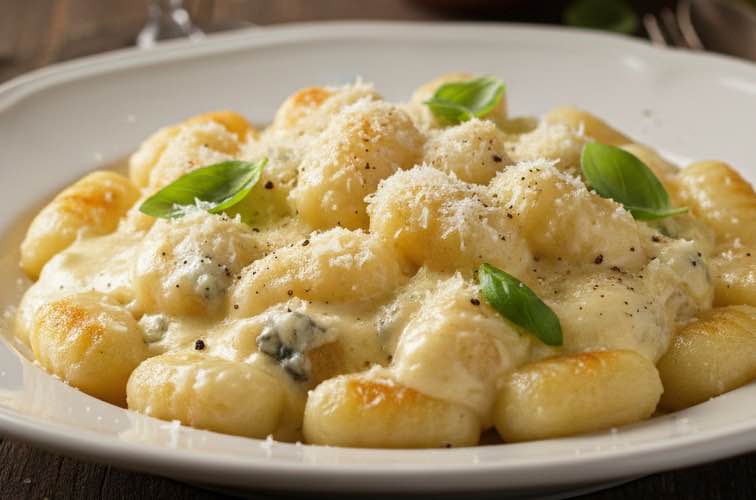Gnocchi Quattro Formaggi – Cremiges italienisches Kartoffelgnocchi-Rezept 4 Gnocchi Quattro Formaggi mit einer cremigen Käsesauce