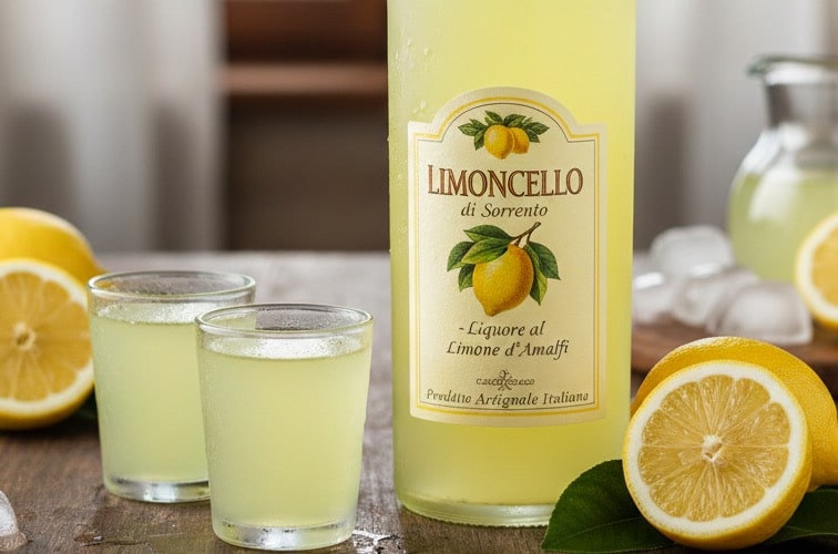 Limoncello original italienisch – Die traditionelle Zitronenlikör-Kunst aus Italien 3 Limoncello original italienisch in einer Flasche und Gläser