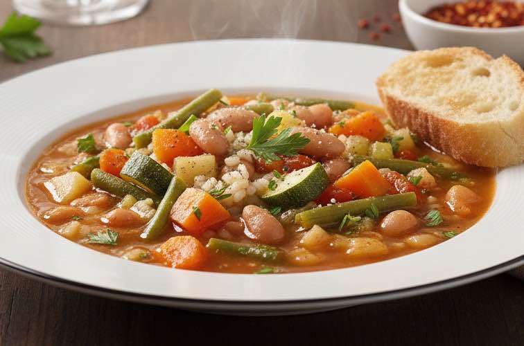 Minestrone Milanese – Das authentische Original aus der Lombardei 3 Minestrone Milanese auf einem Teller angerichtet