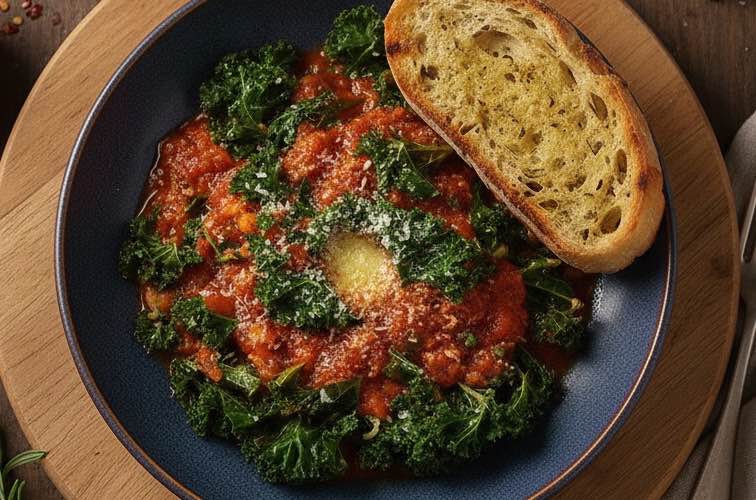 Palmkohl Rezept italienisch – Cavolo nero wie in der Toskana zubereiten 3 Palmkohl Rezept italienisch mit Ciabatta angerichtet