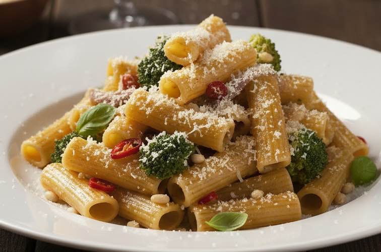 Pasta e Broccoli alla Siciliana Rezept – Authentische sizilianische Pasta 3 Pasta e Broccoli alla Siciliana auf einem Teller angerichtet