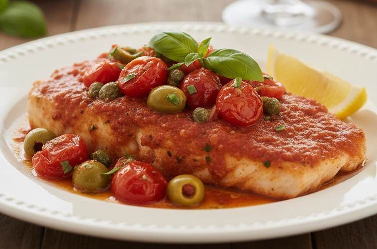 Pesce Spada alla siciliana – Originales Schwertfischrezept aus Sizilien 3 Pesce Spada alla siciliana auf einem Teller serviert