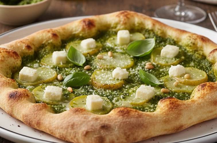 Pizza Genovese – Authentische ligurische Pizza mit Pesto und Kräutern 4 Pizza Genovese in einer Variante mit Kartoffeln