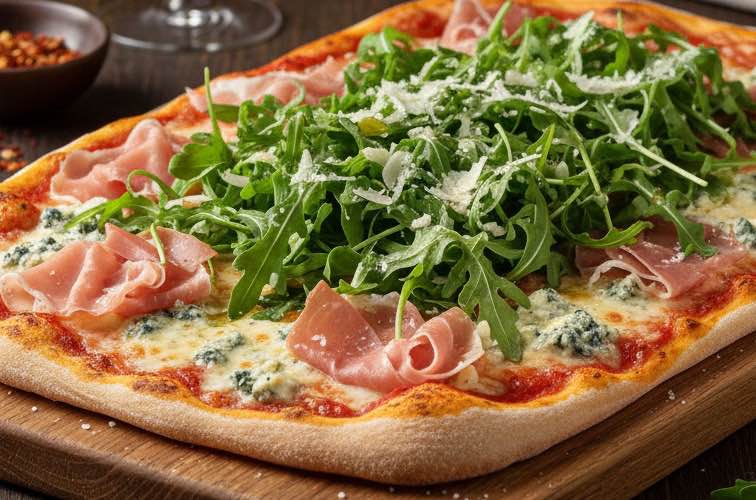 Pizza Milanese – Cremige Pizza mit Gorgonzola, Prosciutto und Rucola 5 Pizza Milanese eine moderne Interpretation