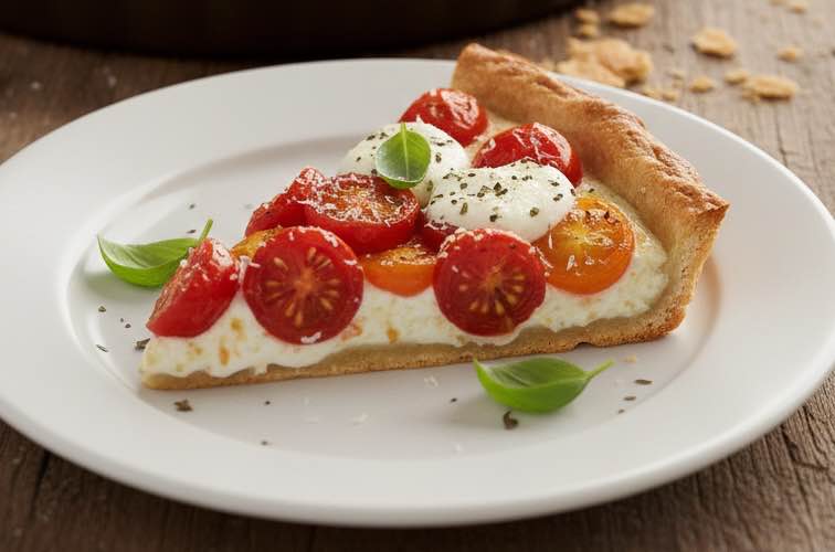 Rezept italienischer Tomatenkuchen – Mit Tradition und regionalem Charakter 3 Rezept italienischer Tomatenkuchen ein Stück auf einem Teller