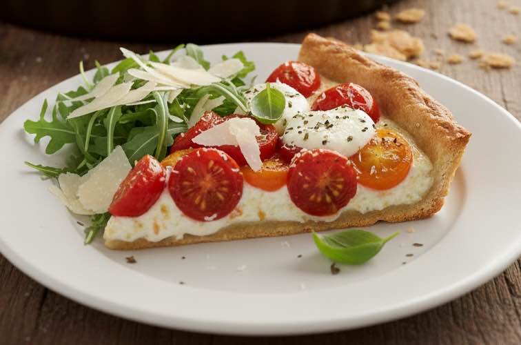 Rezept italienischer Tomatenkuchen – Mit Tradition und regionalem Charakter 4 Rezept italienischer Tomatenkuchen mit Rucolasalat angerichtet