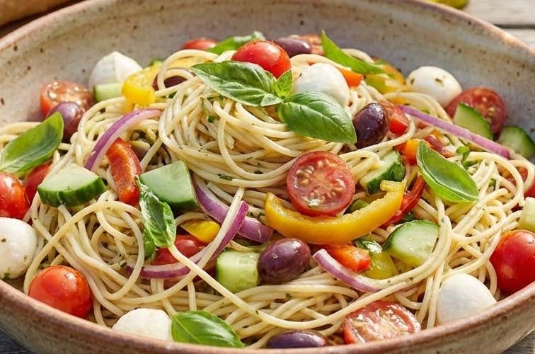 Spaghettini Salat – Frisch, leicht und mediterran genießen 1 Spaghettini Salat ein sommerliches Gericht