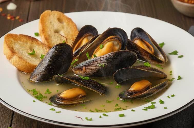 Zuppa di Cozze auf einem Teller serviert