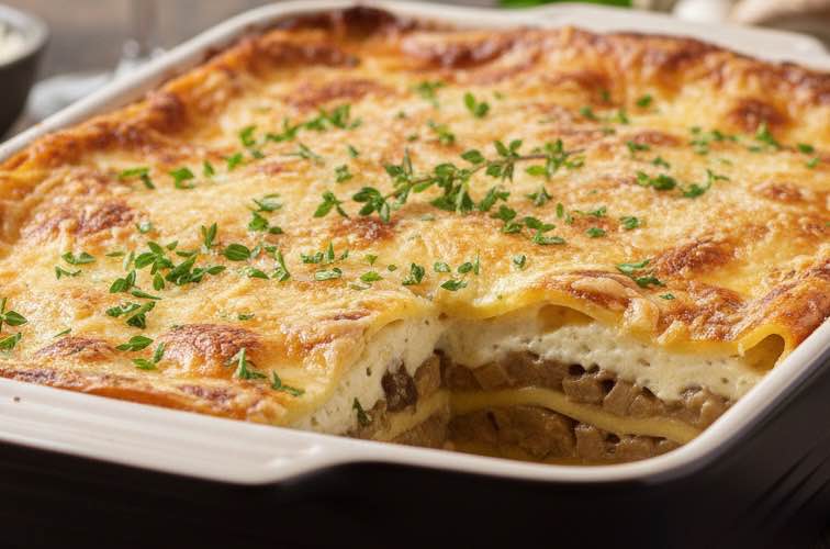 Lasagne al Sugo di Funghi – Cremige Pilz-Lasagne nach italienischer Art 3 Lasagne al Sugo di Funghi in einer Auflaufform