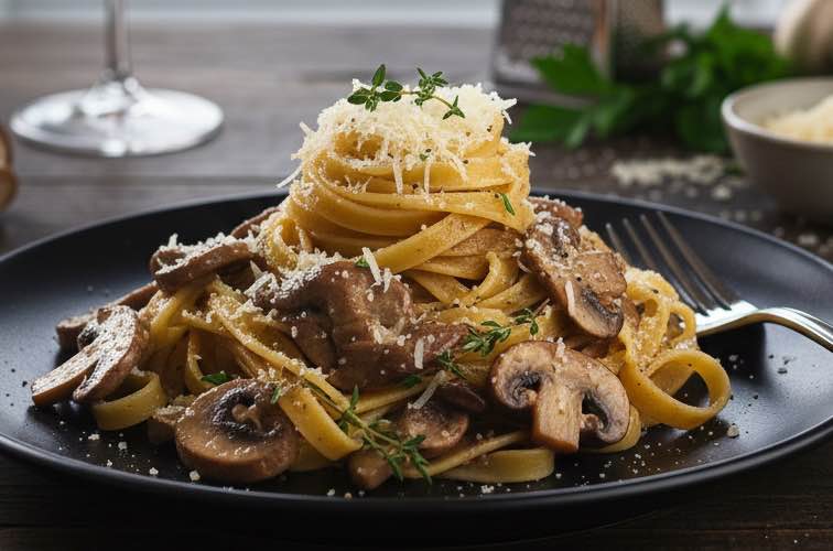 Pasta al Sugo di Funghi – Klassische italienische Pilzsauce für Pasta 3 Pasta al Sugo di Funghi besonders angerichtet