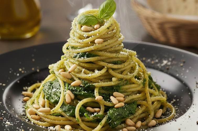 Spaghetti alla Fiorentina – Florentinische Pasta mit Tradition 4 Spaghetti alla Fiorentina mit gerösteten Pinienkernen angerichtet