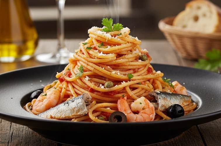 Spaghetti alla Lampedusana – Geschmack der sizilianischen Inselwelt 3 Spaghetti alla Lampedusana besonders angerichtet