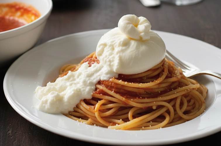 Sugo al Basilico – Frische italienische Basilikum-Tomatensauce für Pasta 4 Sugo al Basilico mit Burrata angerichtet