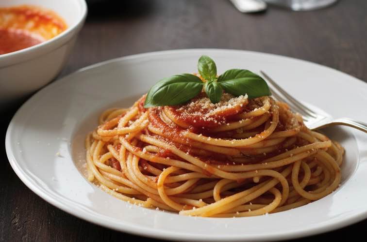 Sugo al Basilico – Frische italienische Basilikum-Tomatensauce für Pasta 3 Sugo al Basilico mit Pasta angerichtet