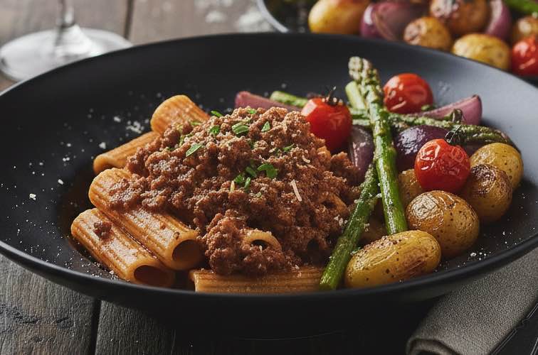 Sugo alla Genovese – Das Originalrezept aus Kampanien für Pasta 4 Sugo alla Genovese mit geröstetem Gemüse als Beilage