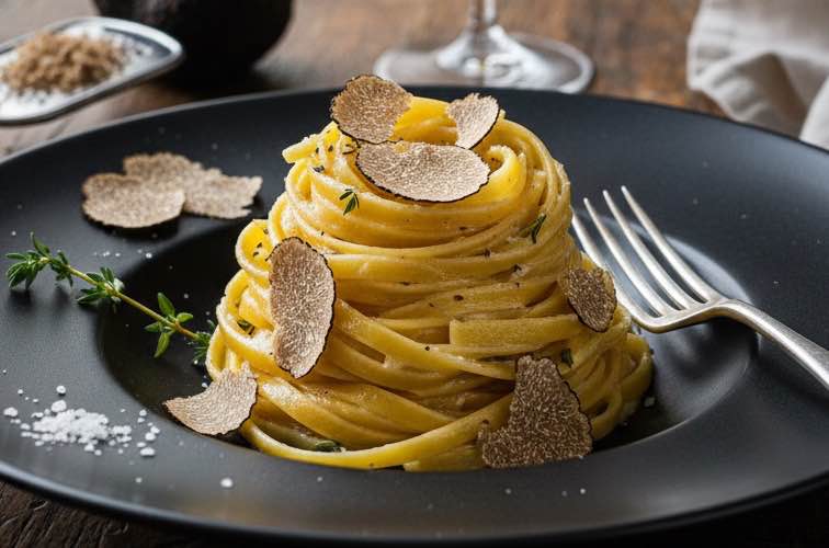 Tagliatelle Tartufo – Originalrezept mit frischem Trüffel aus Italien 3 Tagliatelle Tartufo besonders angerichtet