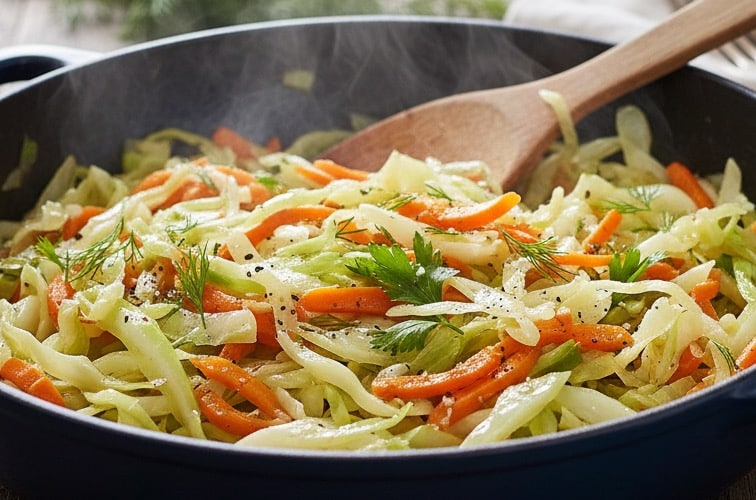 Weißkohl Möhren Pfanne – Mediterranes Gemüsegericht einfach zubereitet 2 Weißkohl Möhren Pfanne ein schlichtes Gericht