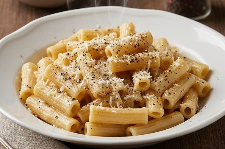 Pearà – Traditionelle veronesische Pfeffersauce aus Veneto 3 Pearà mit Pasta serviert