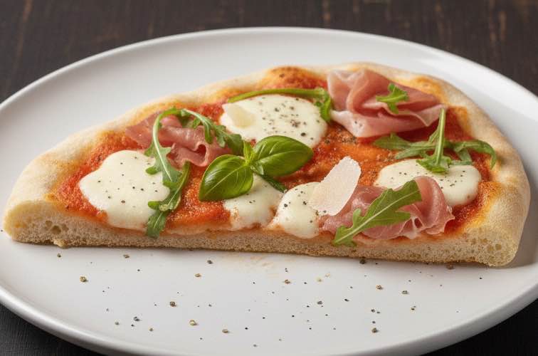 Pinsa – Das Originalrezept der römischen Spezialität 3 Pinsa nur ein Stück auf einem Teller