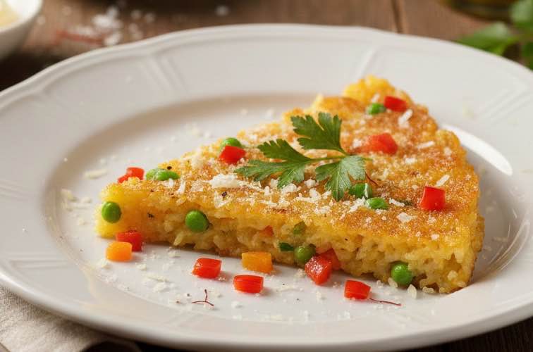 Riso al Salto – Originalrezept aus der Lombardei 4 Riso al Salto mit Gemüse angerichtet