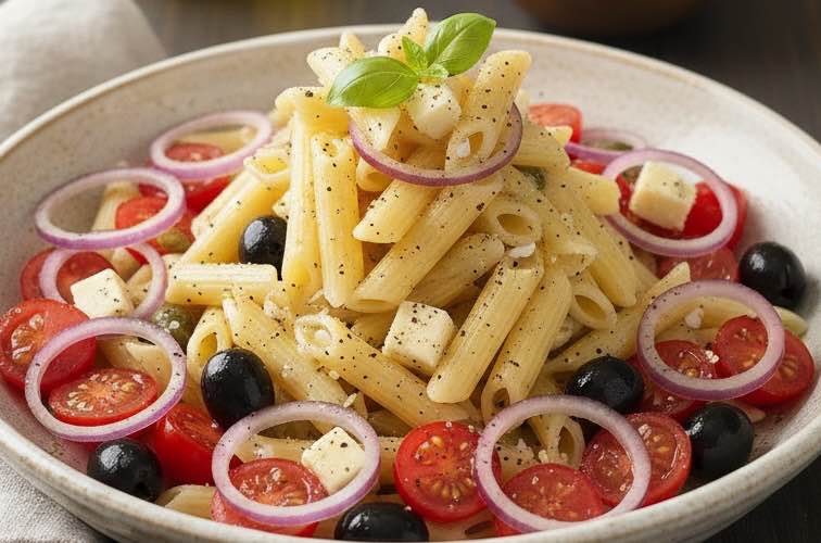 Toskanischer Nudelsalat – Insalata di Pasta alla Toscana 3 Toskanischer Nudelsalat besonders angerichtet